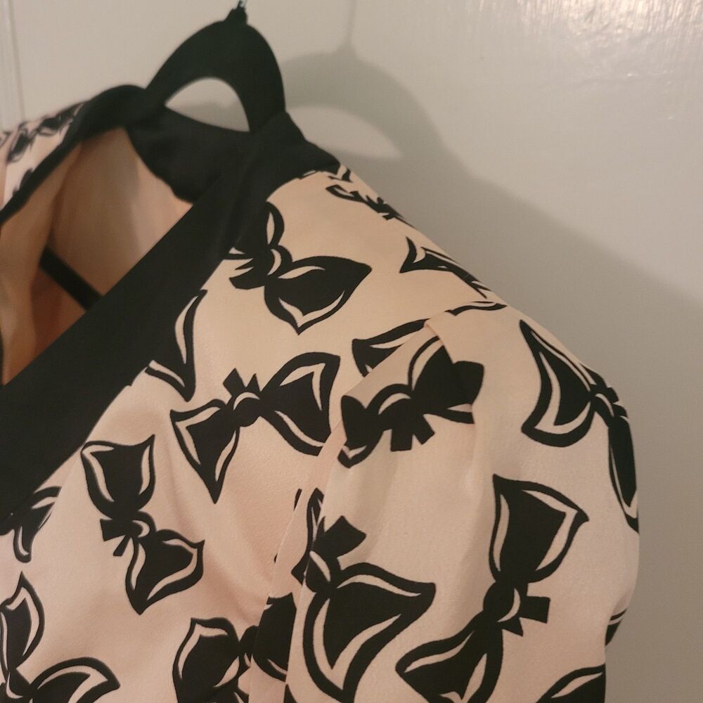2PC Vtg Pink Black BOW Cocktail Skirt Suit faux silk Set Size 6 7 Small Coquette - Picture 9 of 15